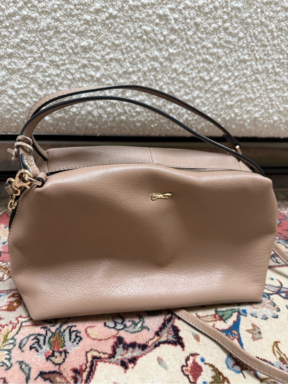 Paula Costelloe Genuine Leather Taupe Crossbody Bag